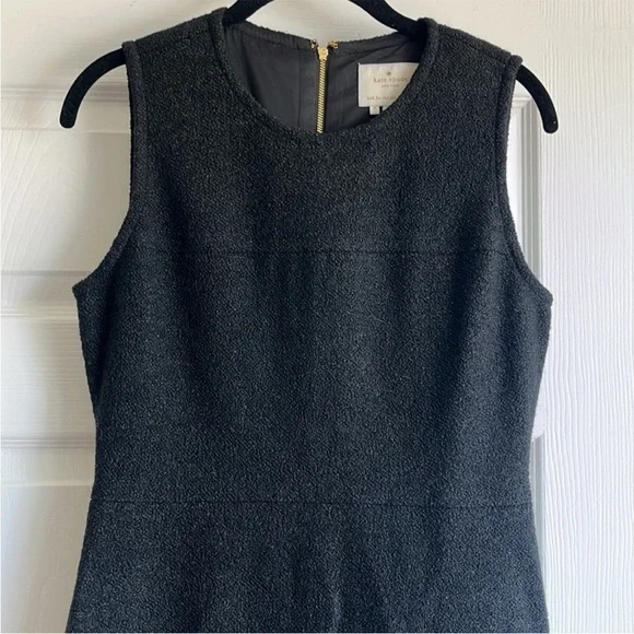 Kate Spade EUC Wool Textured Tweed Fit Flare Flounce Black Sleeveless Dress - Picture 4 of 10